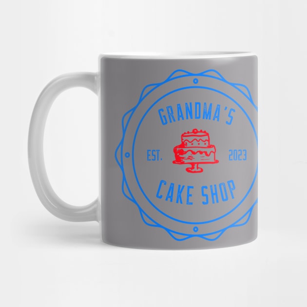 Grandma's Cake Shop Blue Red Design by Preston James Designs